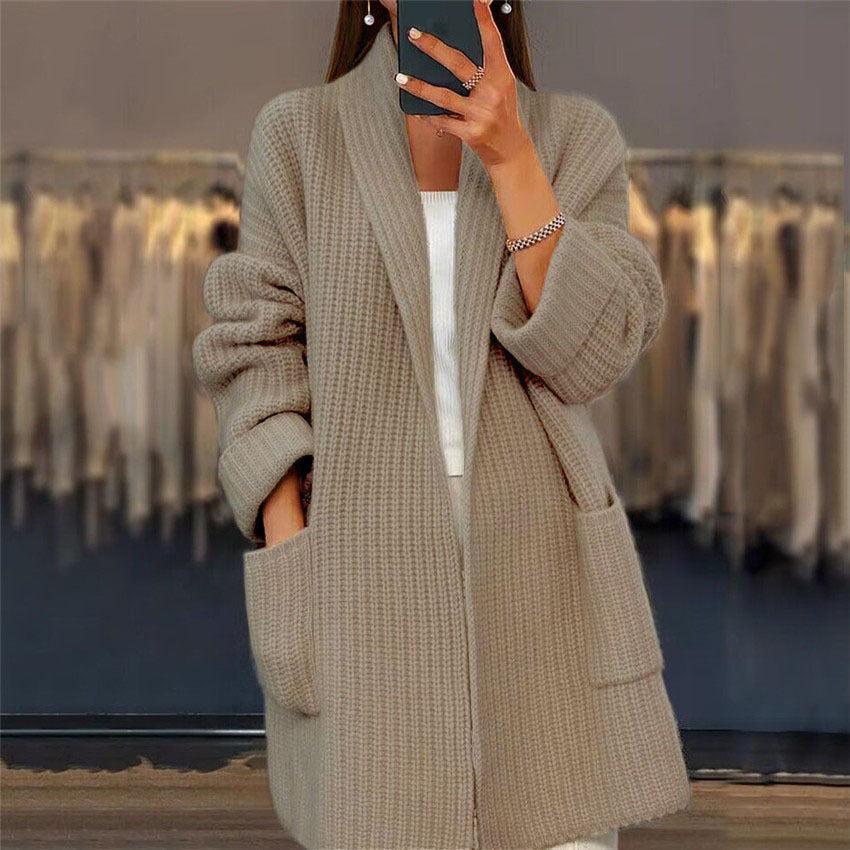  Knitted Cardigan with Pockets Fashion Casual Loose Sweater Jacket for Fall 