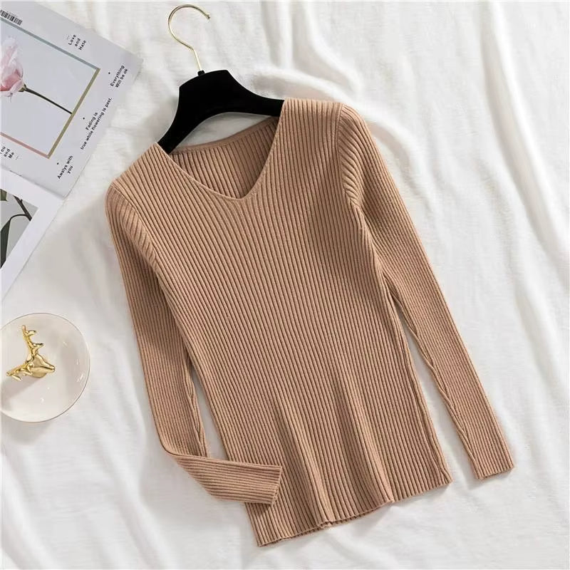 2025 Autumn Winter Women Sweaters Casual Long Sleeve Knitted Pullover Sweater Femme Basic Solid Jersey Tops Fashion Clothes