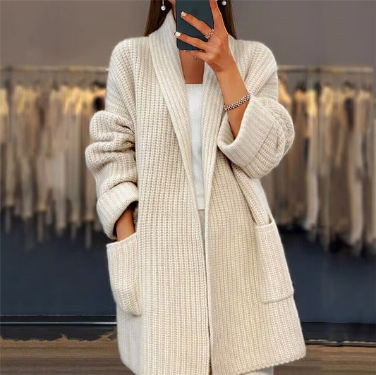  Knitted Cardigan with Pockets Fashion Casual Loose Sweater Jacket for Fall 