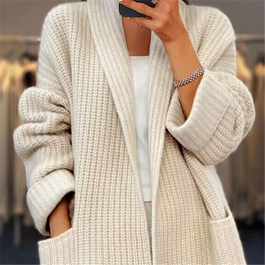  Knitted Cardigan with Pockets Fashion Casual Loose Sweater Jacket for Fall 