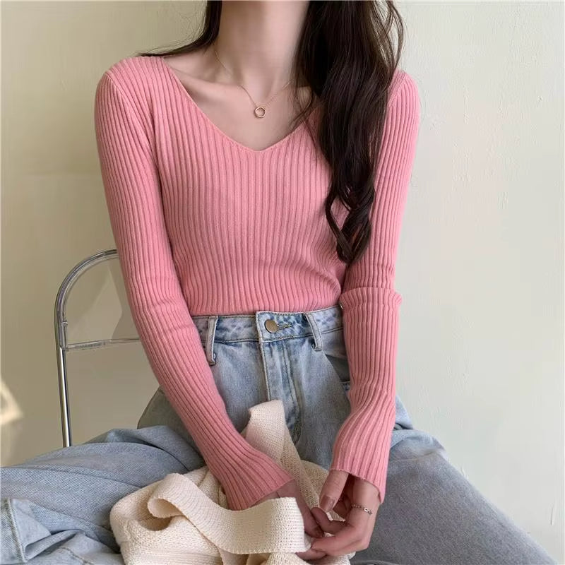 2025 Autumn Winter Women Sweaters Casual Long Sleeve Knitted Pullover Sweater Femme Basic Solid Jersey Tops Fashion Clothes