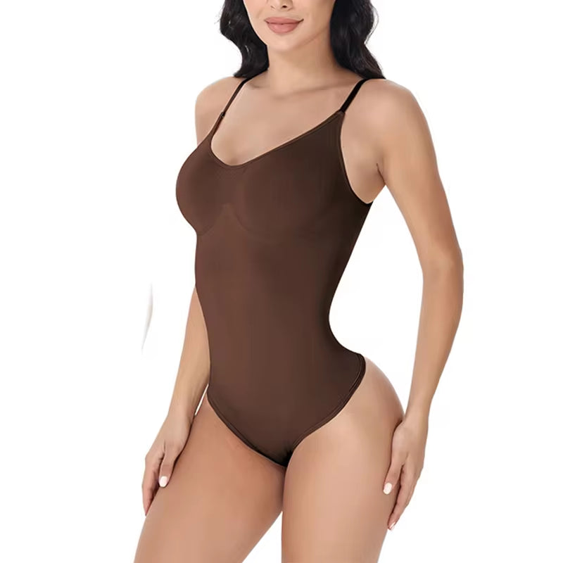  V Neck Spaghetti Strap Bodysuit Shapewear Slimming Body Shaper Smooth Out Bodysuit