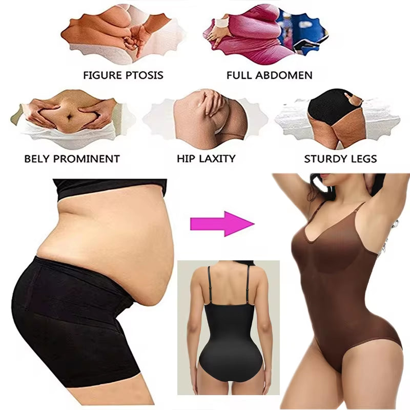  V Neck Spaghetti Strap Bodysuit Shapewear Slimming Body Shaper Smooth Out Bodysuit