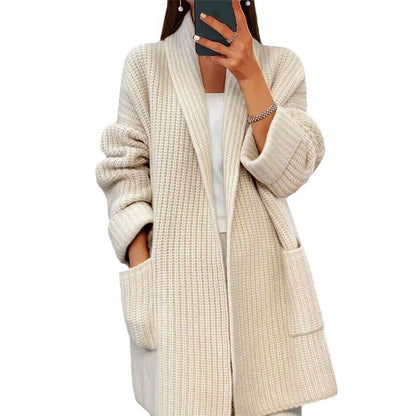  Knitted Cardigan with Pockets Fashion Casual Loose Sweater Jacket for Fall 