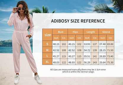 Women'S Long Sleeve Jumpsuits Zip up Hoodie Long Pants Sweatsuit Solid Color Outfits High Waist Athletic Tracksuits Pink S