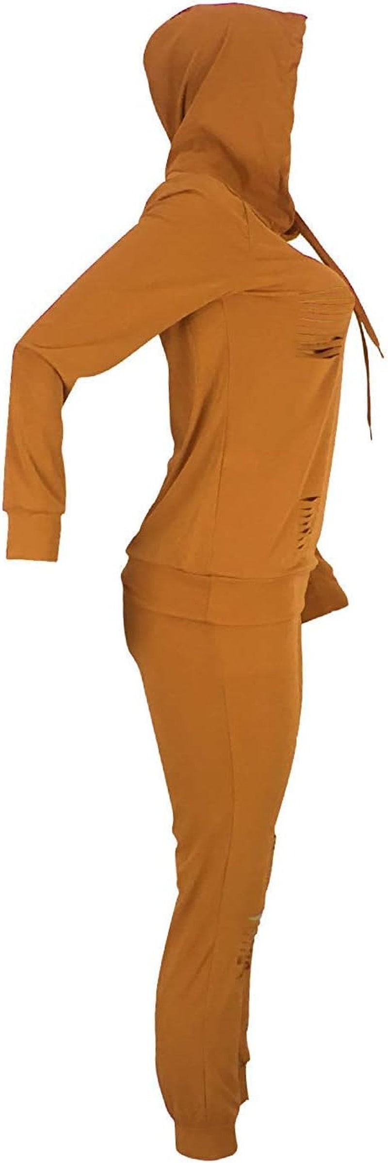 Women Casual Ripped Hole Pullover Hoodie Sweatpants 2 Piece Sport Jumpsuits Outfits Set