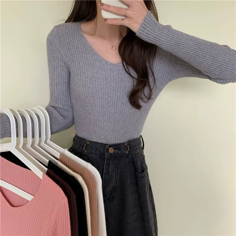 2025 Autumn Winter Women Sweaters Casual Long Sleeve Knitted Pullover Sweater Femme Basic Solid Jersey Tops Fashion Clothes