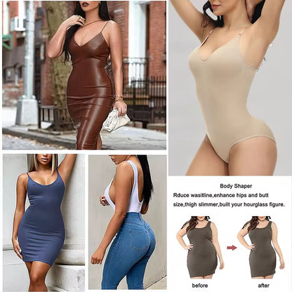  V Neck Spaghetti Strap Bodysuit Shapewear Slimming Body Shaper Smooth Out Bodysuit