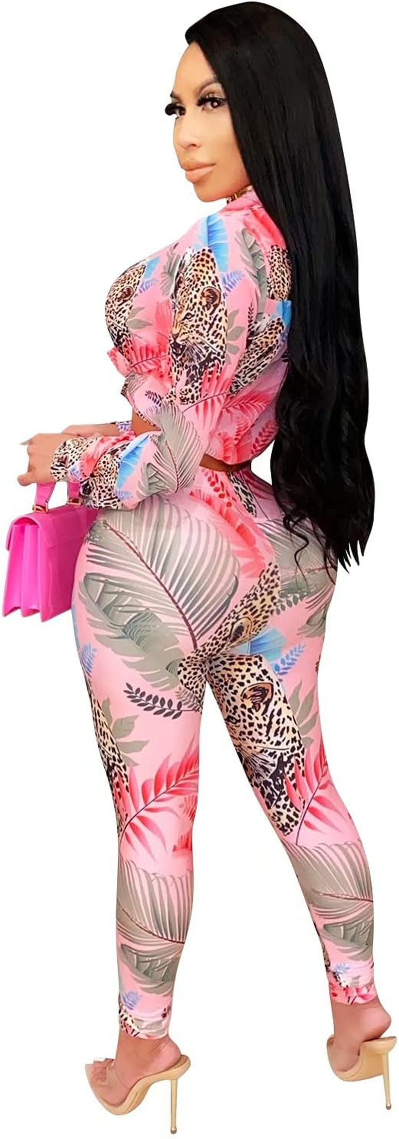 Elevate Your Style with Our Stunning Plus Size Pink Floral Jumpsuit Set - Long Sleeve Crop Top & Pants for Women