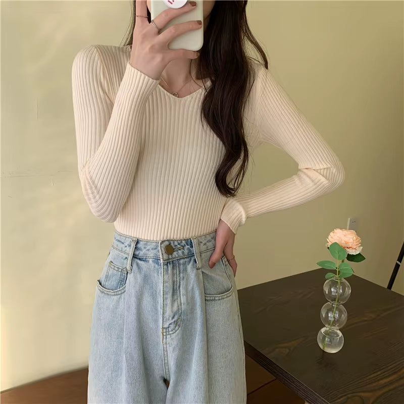 2025 Autumn Winter Women Sweaters Casual Long Sleeve Knitted Pullover Sweater Femme Basic Solid Jersey Tops Fashion Clothes